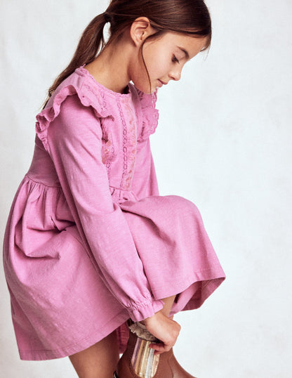 Lace Trim Jersey Dress-Formica Pink-4