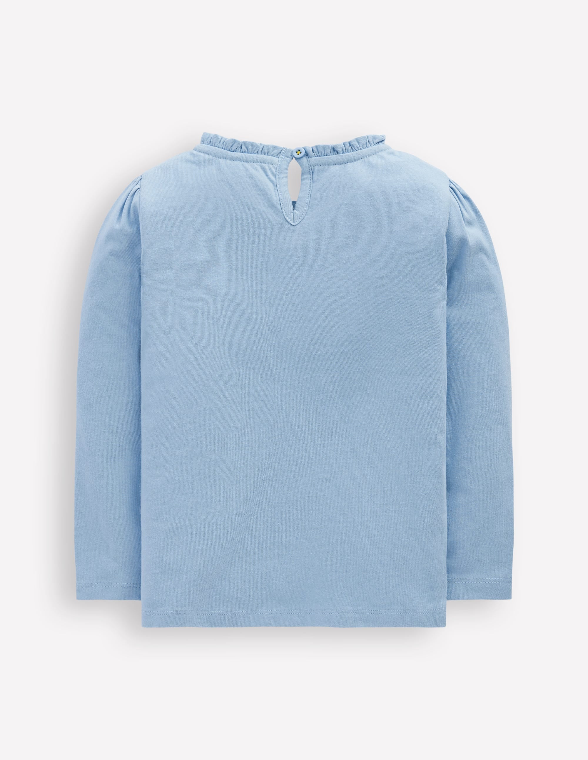 Frill Neck Appliqué T-shirt-Glacier Blue Flowers - Image 2
