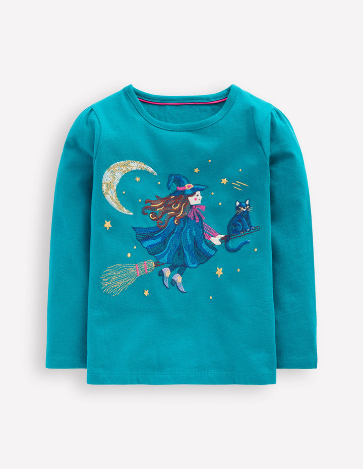 Long Sleeve Superstitch Tee-Deep Sea Green Witch