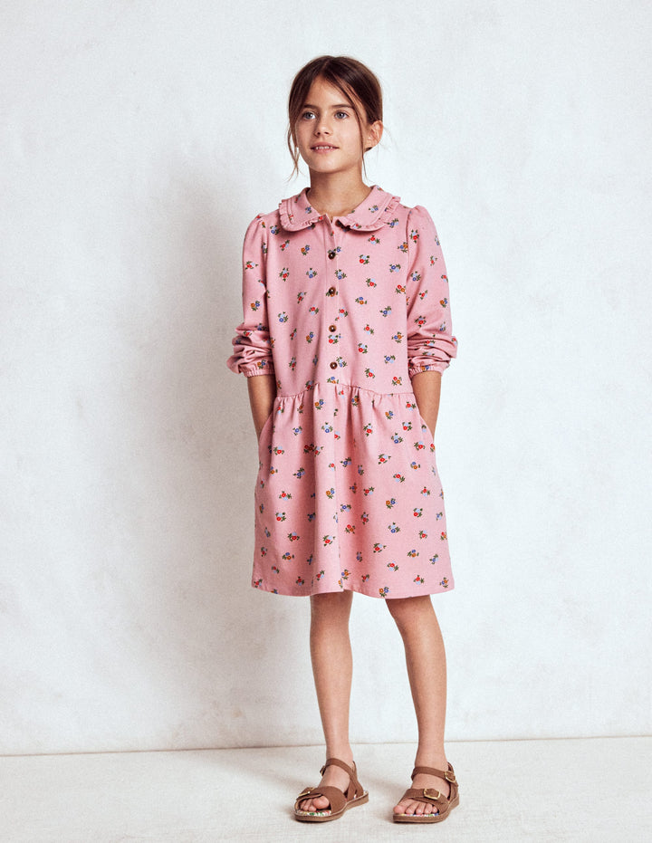 Cosy Jersey Shirt Dress-Vintage Pink Spaced Ditsy