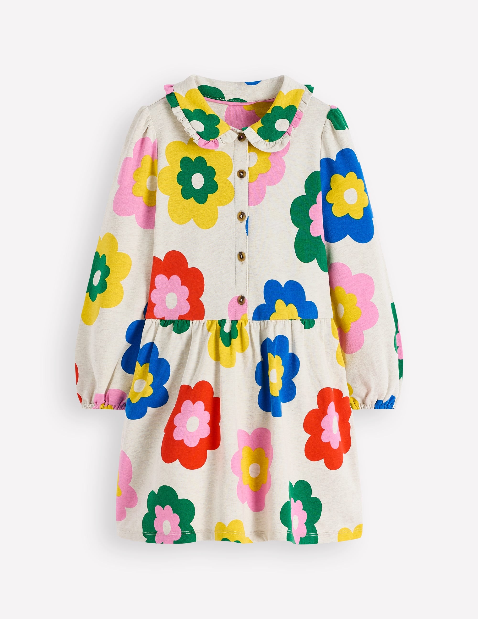 Cosy Jersey Shirt Dress-Multi Large Flower - Image 1