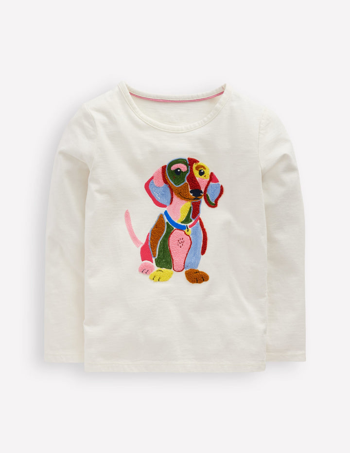 Long Sleeve Bouclé T-shirt-Soft Ivory Dog