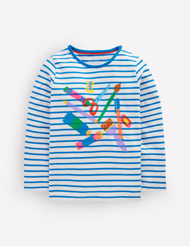 Long Sleeve Riso T-Shirt-Soft Ivory/Kingfisher Blue