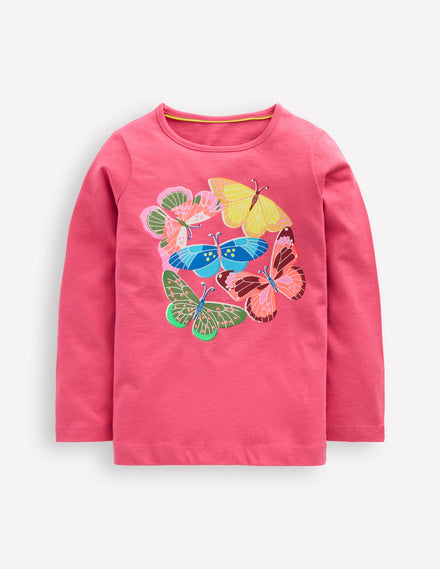 Long Sleeve Riso T-Shirt-Rose Pink Butterflies