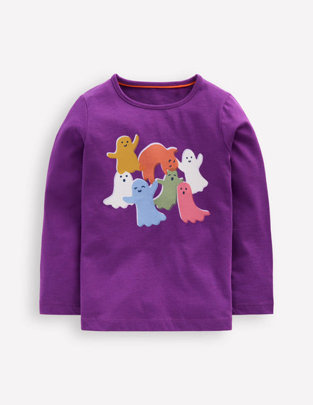 Long Sleeve Riso T-Shirt-Viola Purple Ghosts