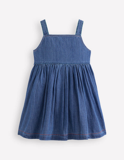 Button-through Pinafore Dress-Mid Vintage Denim-3