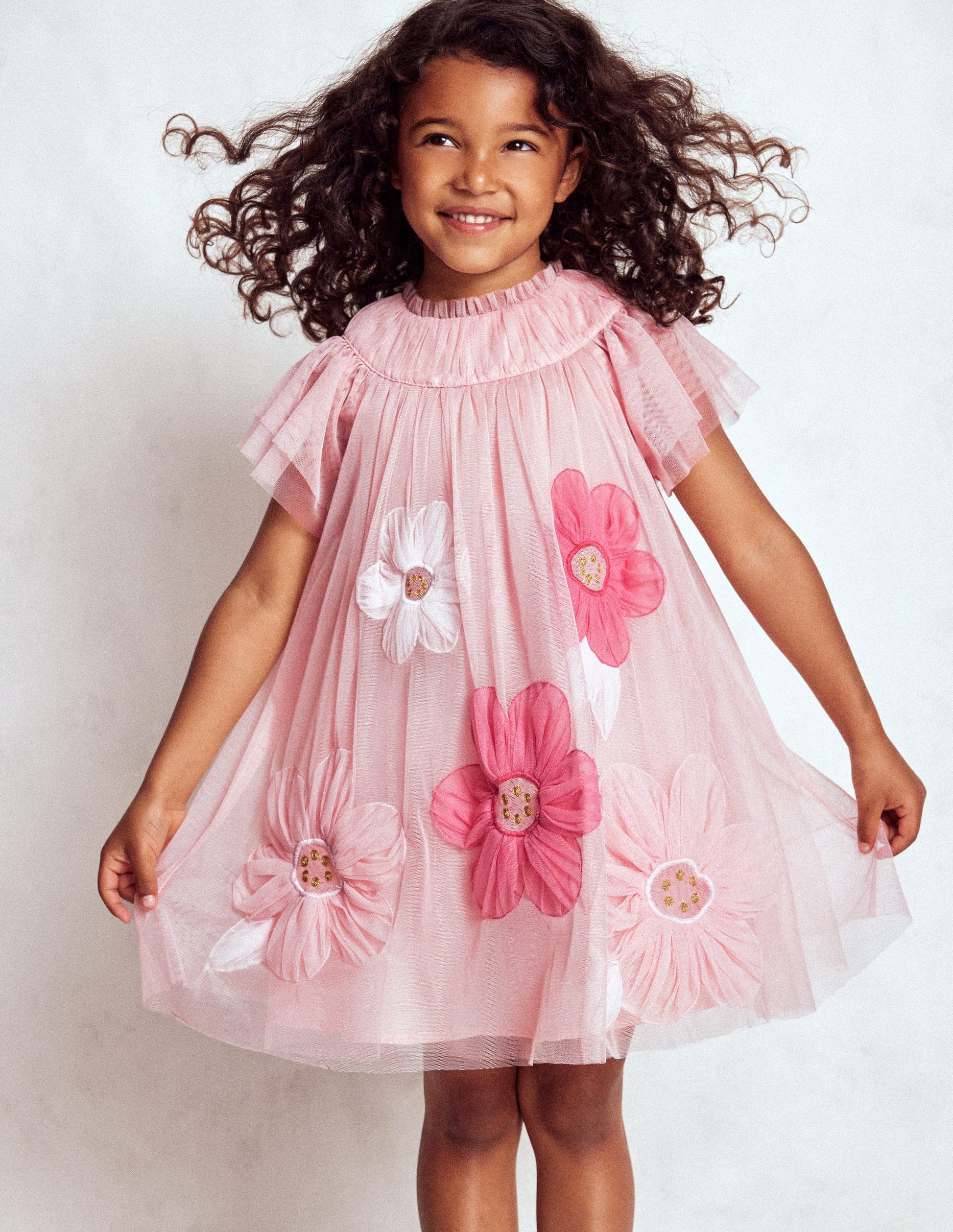 Appliqué  Tulle Dress-Chalk Pink Flower-1