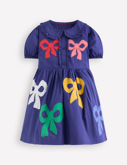 Appliqué Bow Shirt Dress-Starboard Blue Bows-2
