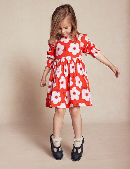 Madeline Long Sleeve Dress-Sunset Orange Giant Daisy