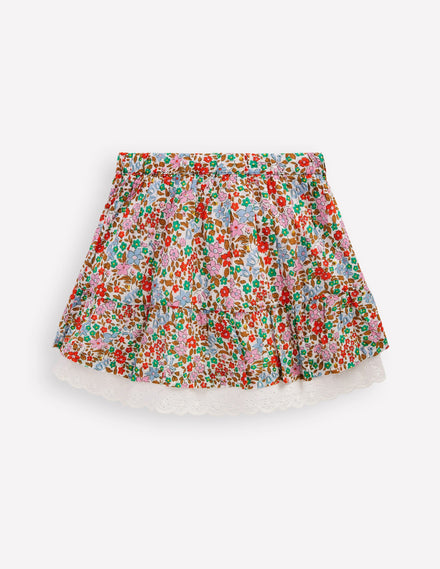 Printed Pull-on Woven Skirt-Rose Pink Flowerbed