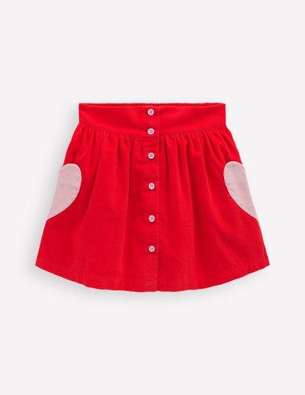 Button-through Mini Skirt-Rockabilly Red Hearts