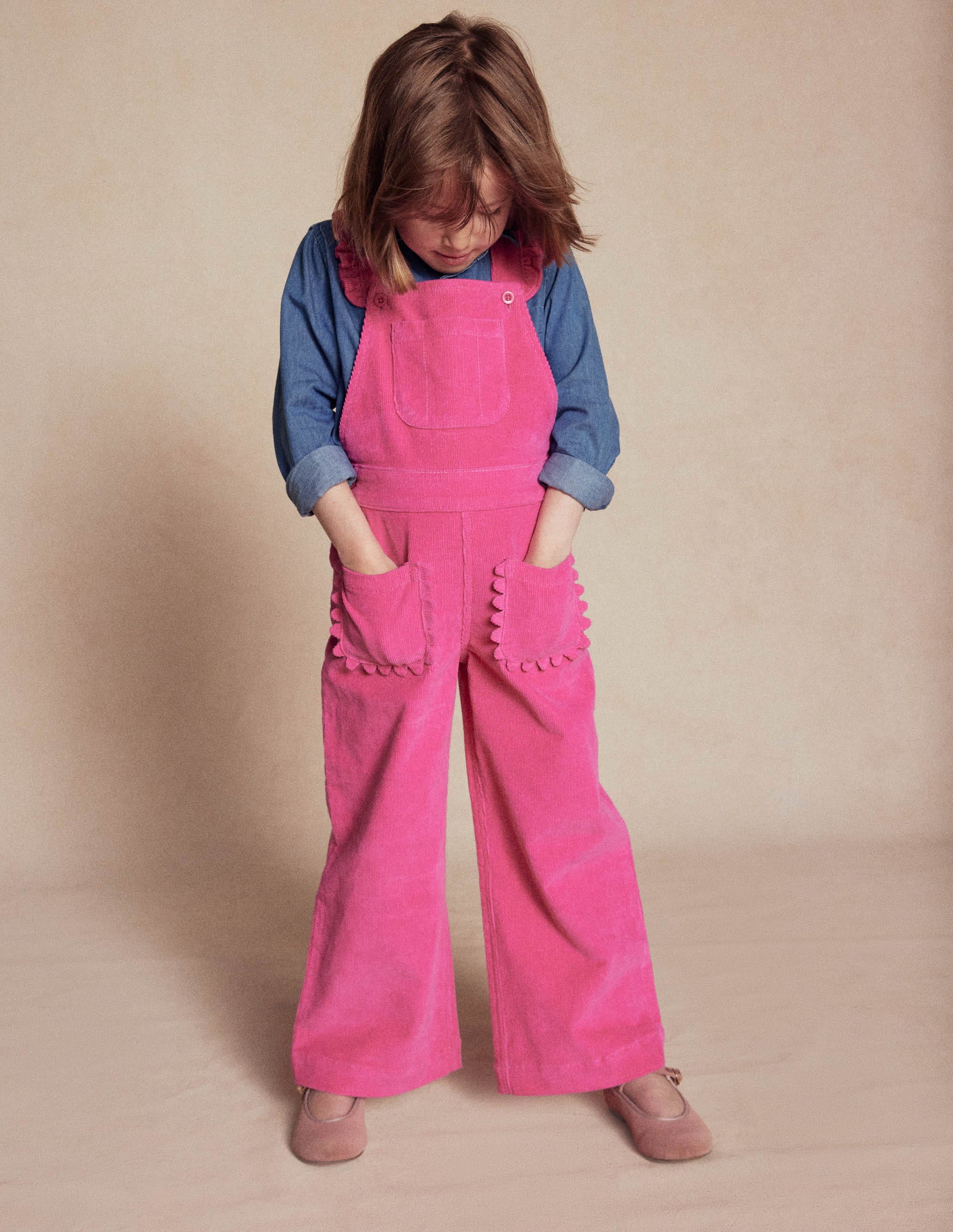 Frill Dungarees-Raspberry Pink - Image 4