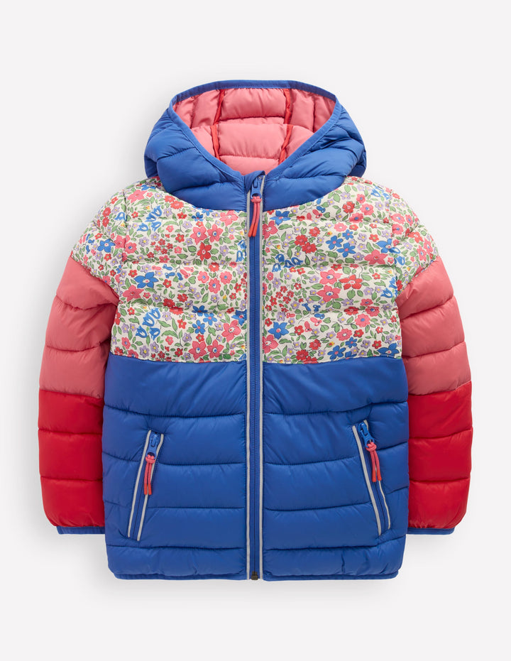 Pack-away Padded Jacket-Floral Colourblock