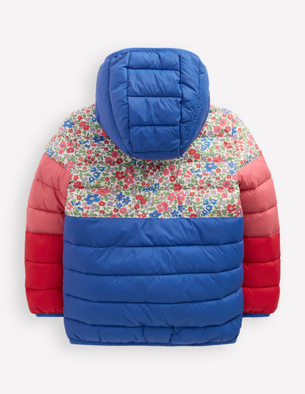 Pack-away Padded Jacket-Floral Colourblock