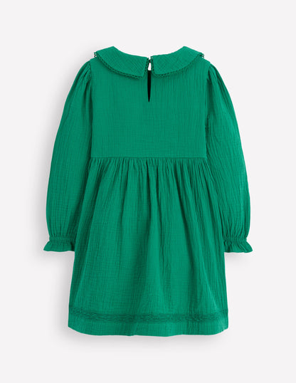 Double Cloth Collared Dress-Shady Green-3