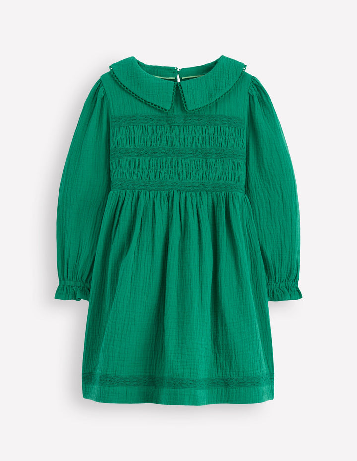 Double Cloth Collared Dress-Shady Green