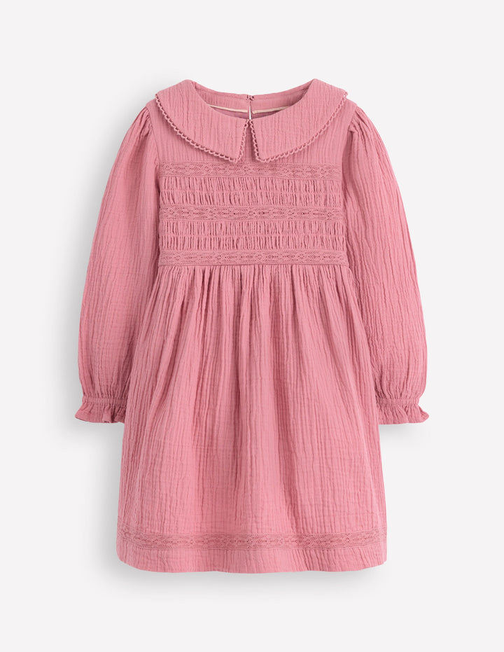 Double Cloth Collared Dress-Pink Heather