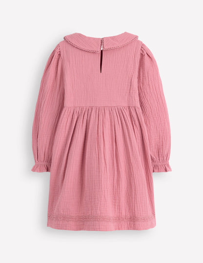 Double Cloth Collared Dress-Pink Heather-3