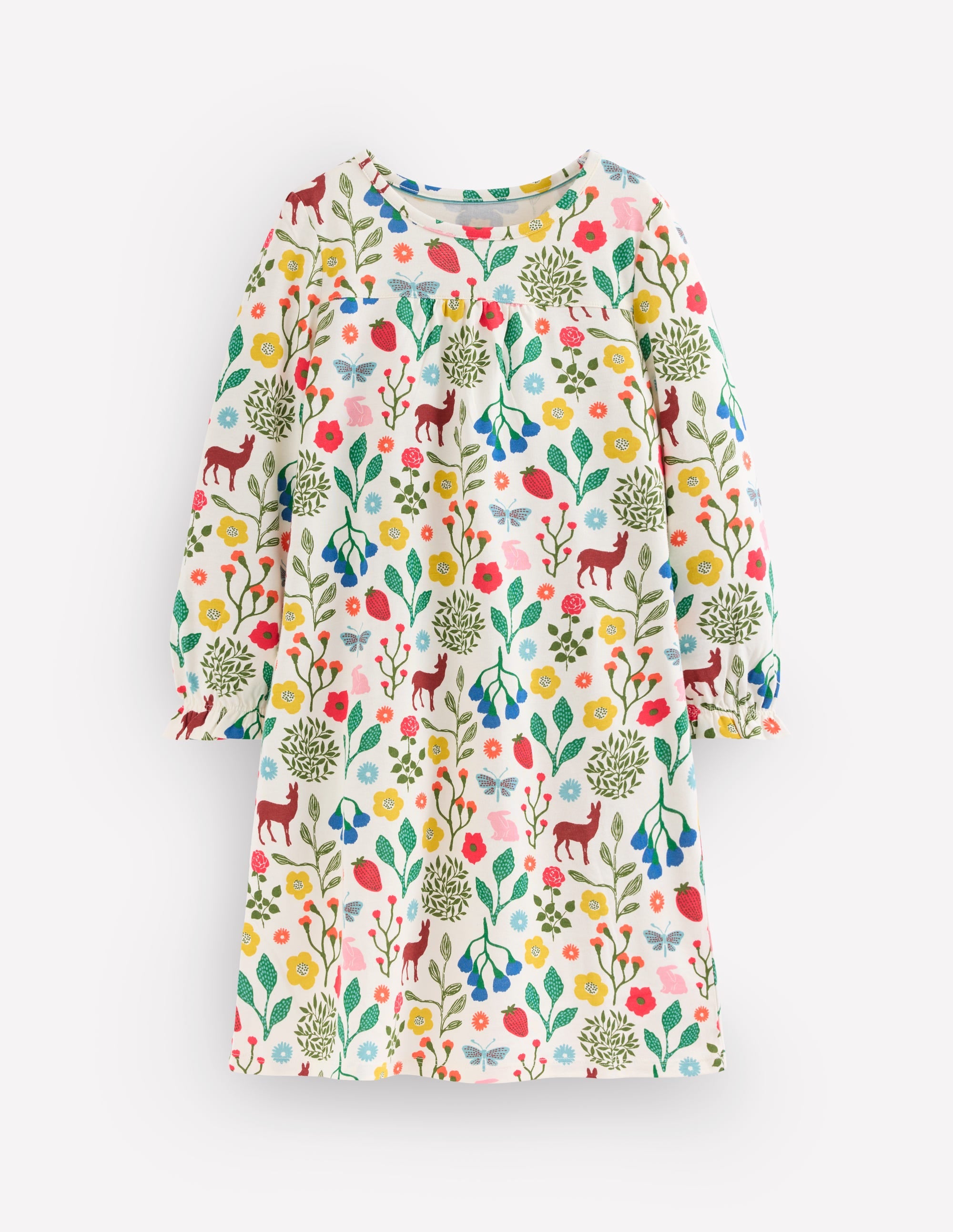 Printed Long Sleeve Nightie-Soft Ivory Woodland Walk - Image 1