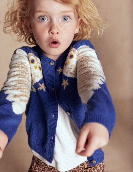 Fun Logo Cardigan-Sapphire Blue Owls