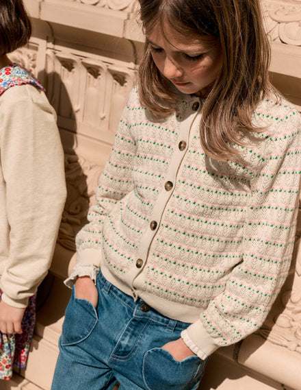 Pointelle Collared Cardigan-Warm Ivory