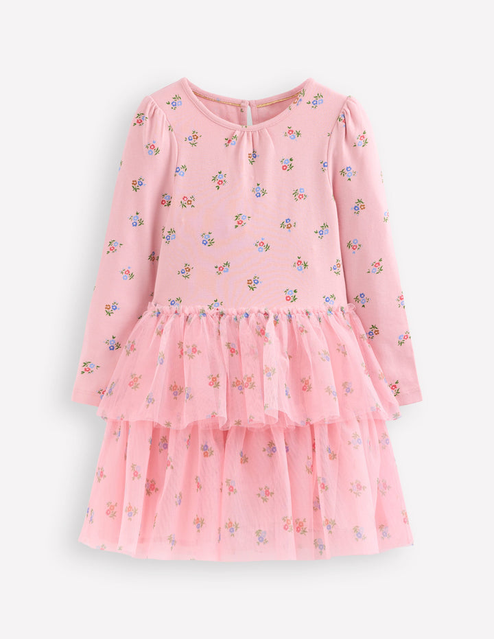 Tulle Mix Dress-Vintage Pink Ditsy Floral