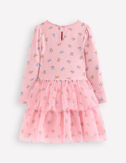 Tulle Mix Dress-Vintage Pink Ditsy Floral