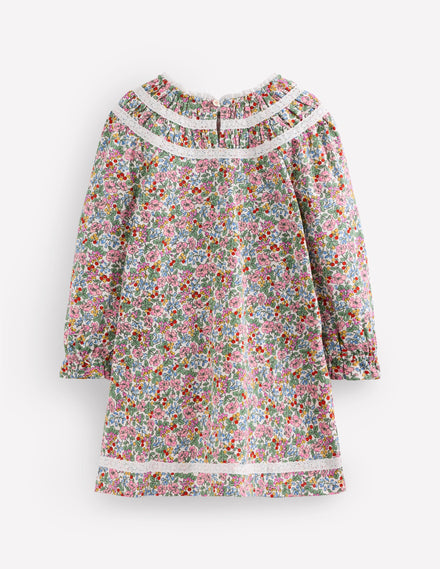 Pretty Lace Trim Jersey Dress-Soft Ivory Berry Floral