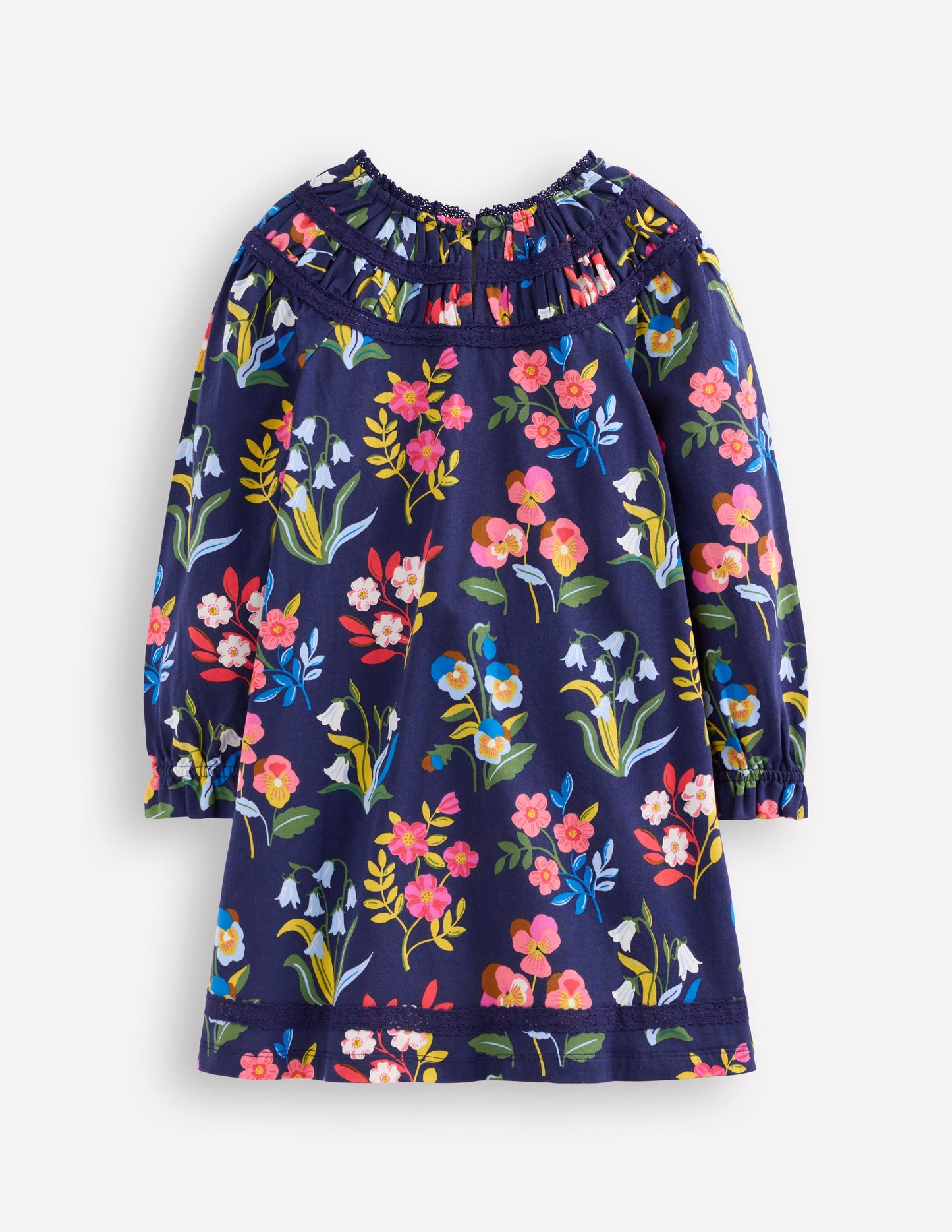 Pretty Lace Trim Jersey Dress-College Navy Pansy Bed