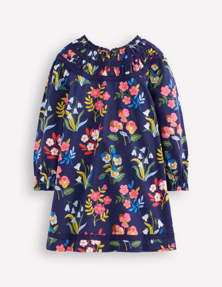 Pretty Lace Trim Jersey Dress-College Navy Pansy Bed