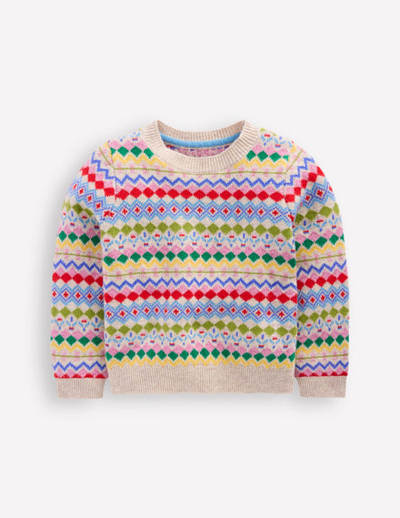 Eleanor Fair Isle Jumper-Oatmeal Melange Fair Isle