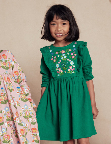 Embroidered Bodice Dress-Jewel Green
