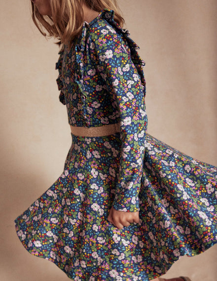 Cora Twirly Jersey Dress-Starboard Blue Berry Floral