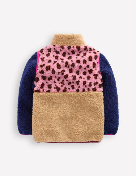2-in-1 Borg Jacket-Pink Leopard