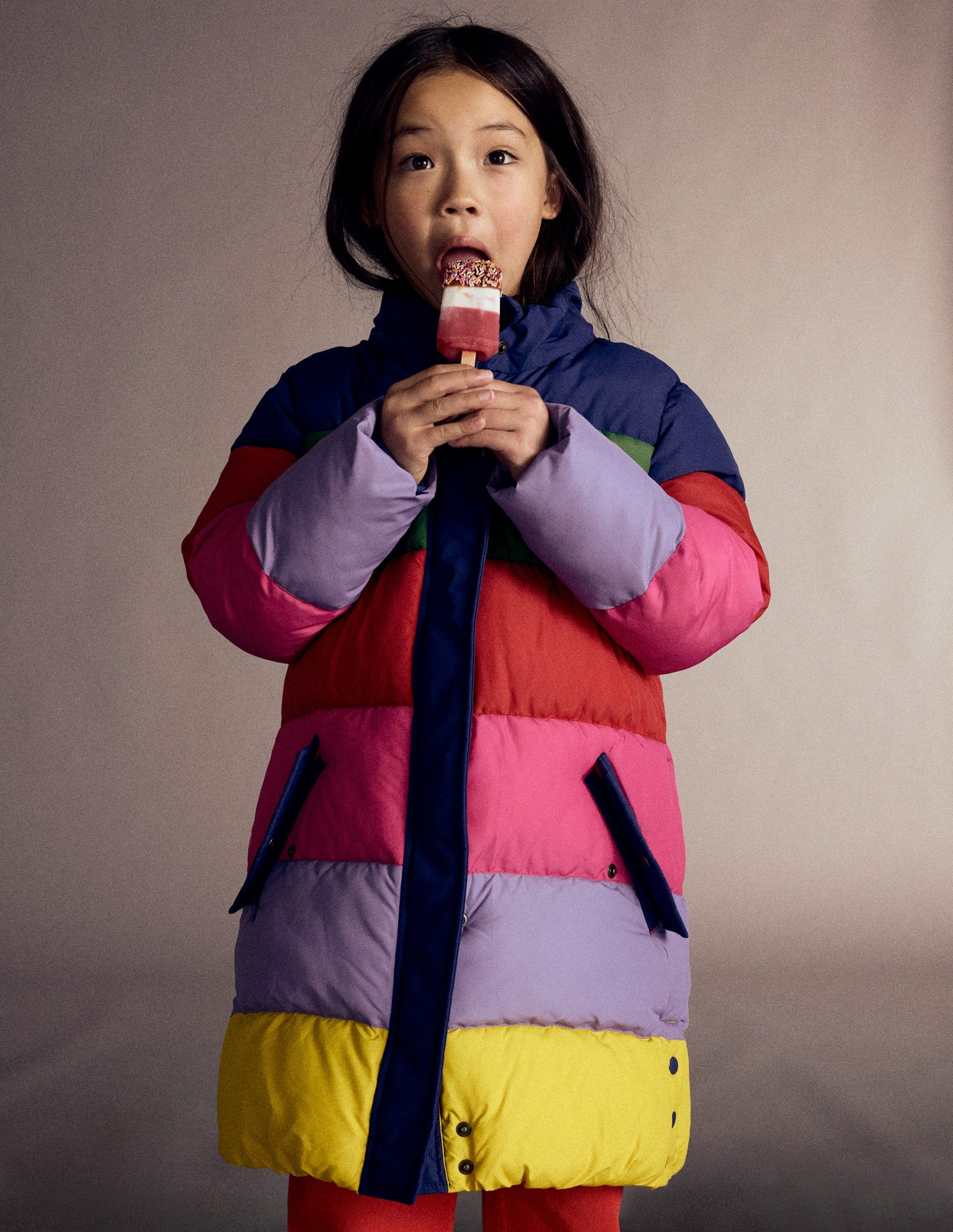Longline Padded Coat-Rainbow Colourblock-1