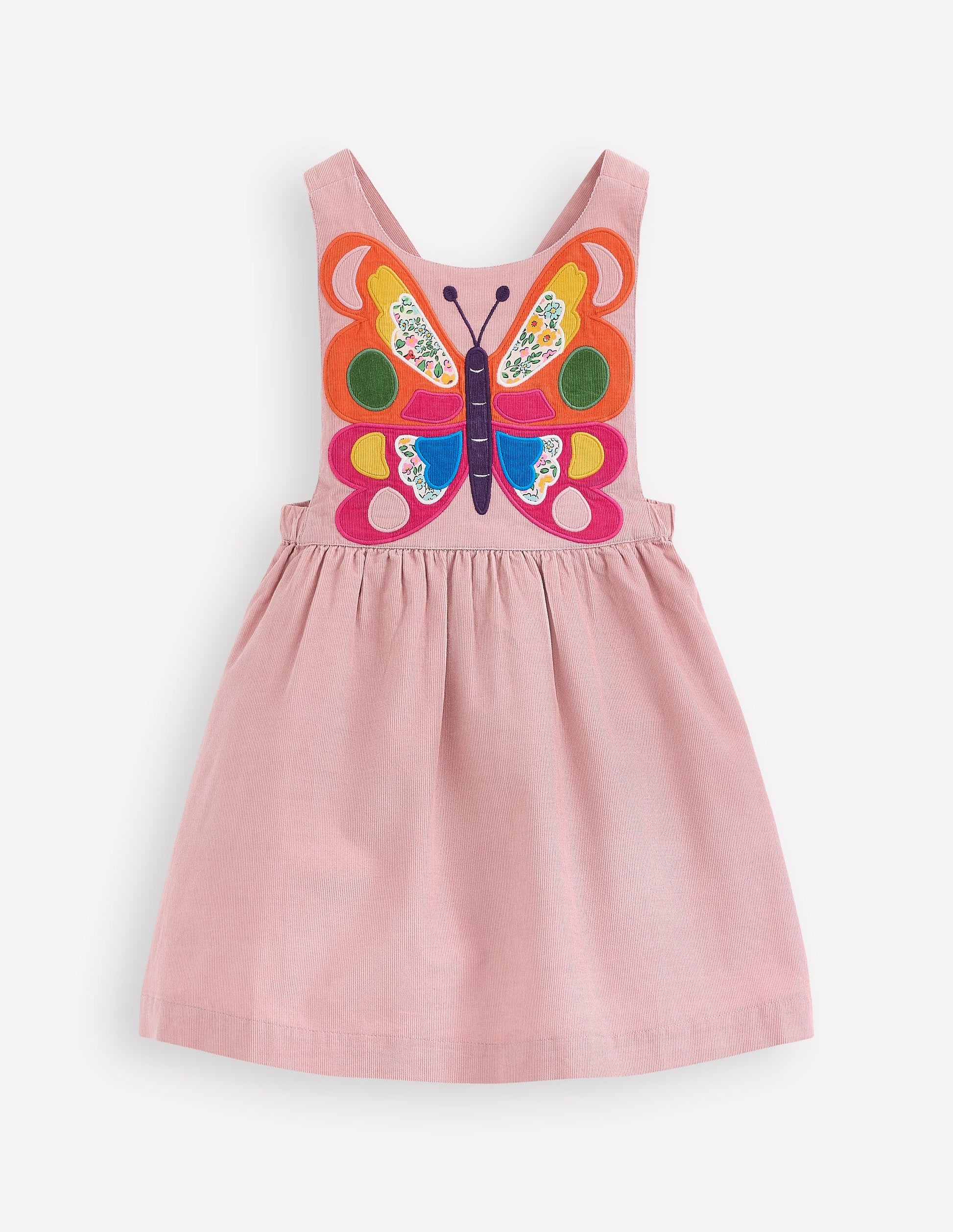 Cord Appliqué Pinafore Dress-Formica Pink Butterfly-2