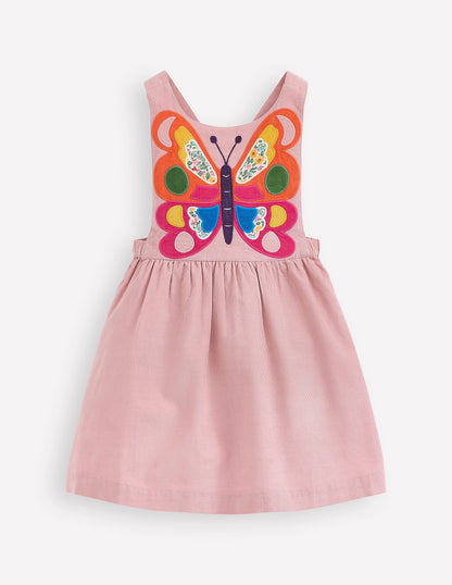 Cord Appliqué Pinafore Dress-Formica Pink Butterfly-2
