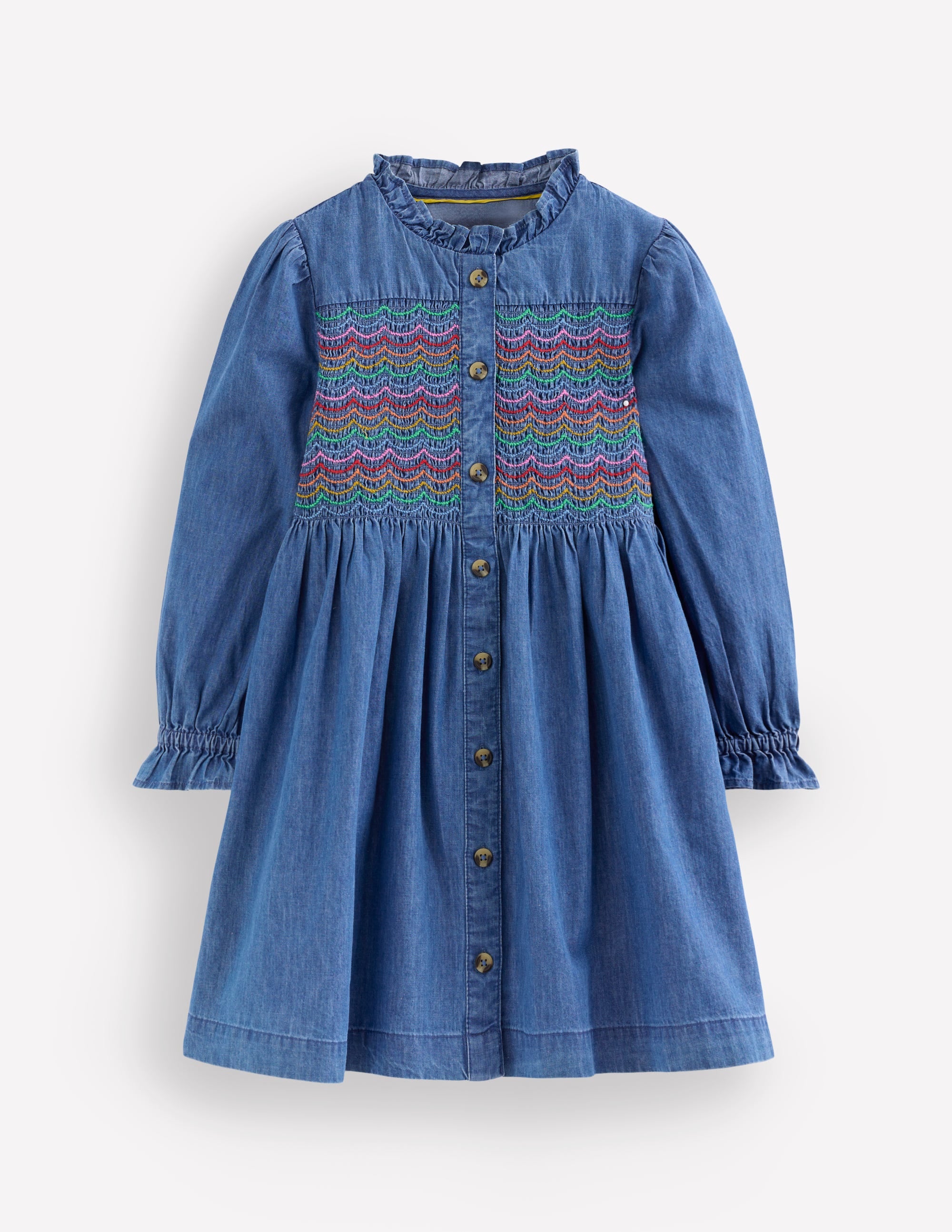 Suki Long Sleeve Smocked Dress-Mid Vintage Denim - Image 1