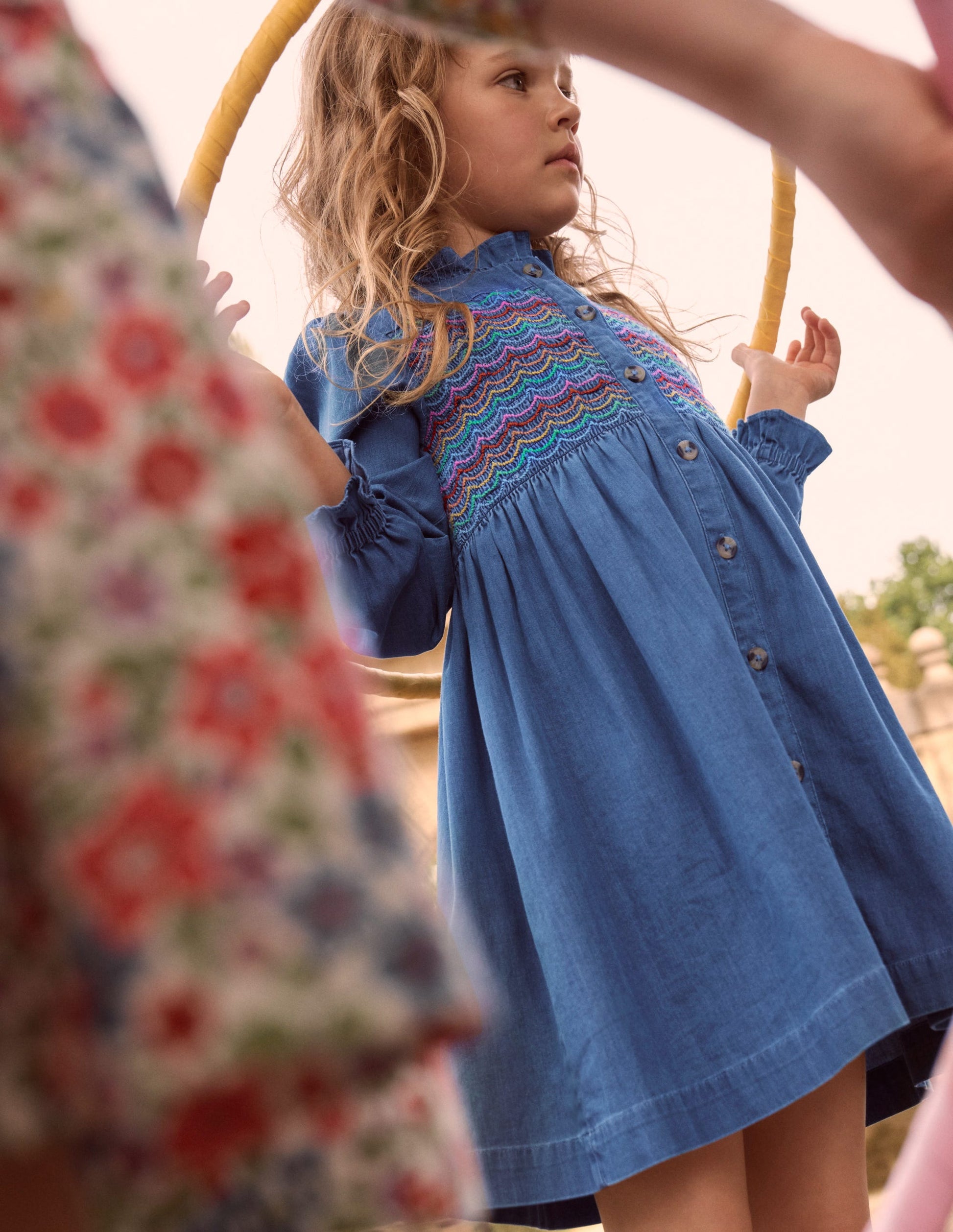 Suki Long Sleeve Smocked Dress-Mid Vintage Denim-1