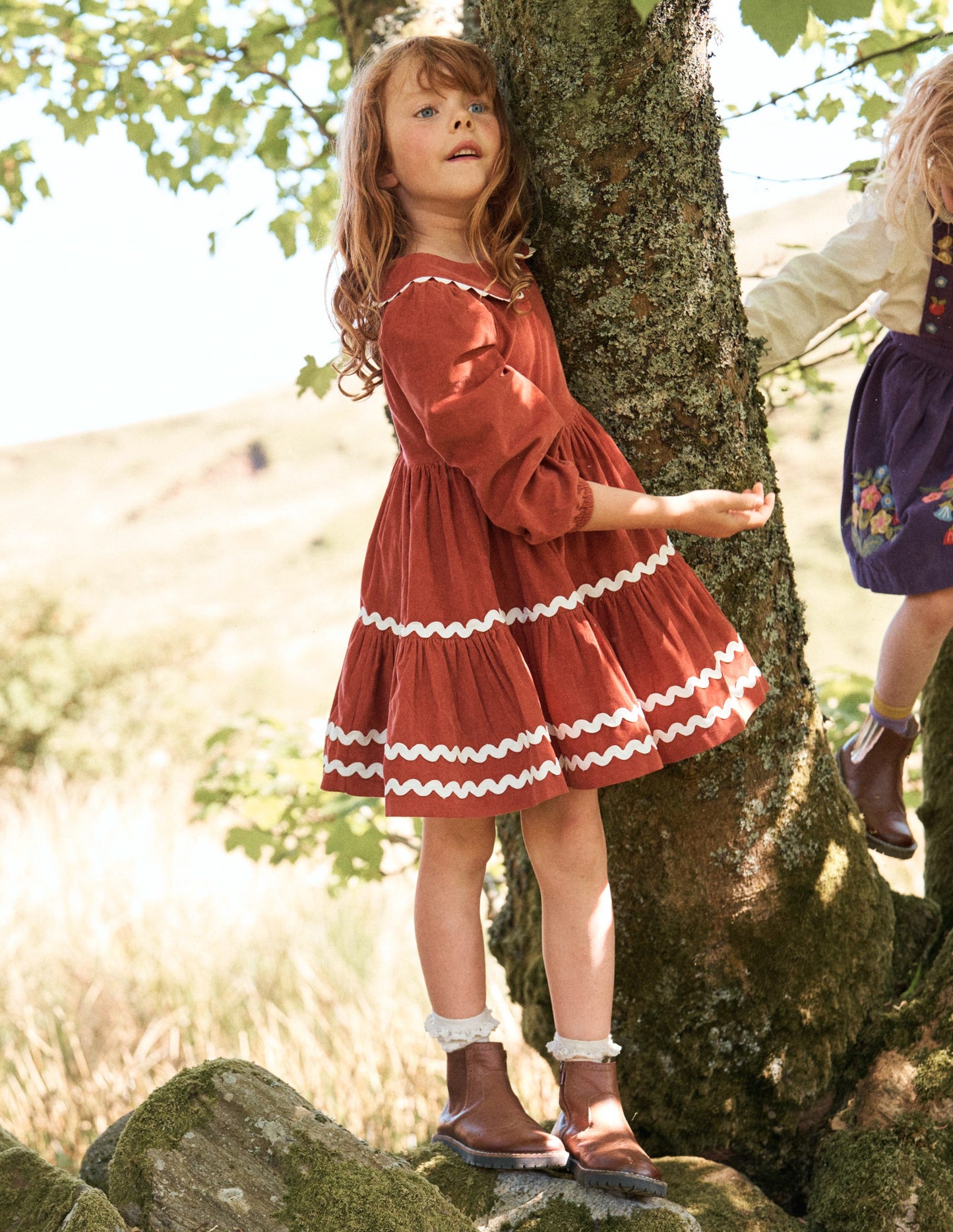 Cord Ric Rac Trim Dress-Roasted Chestnut Brown