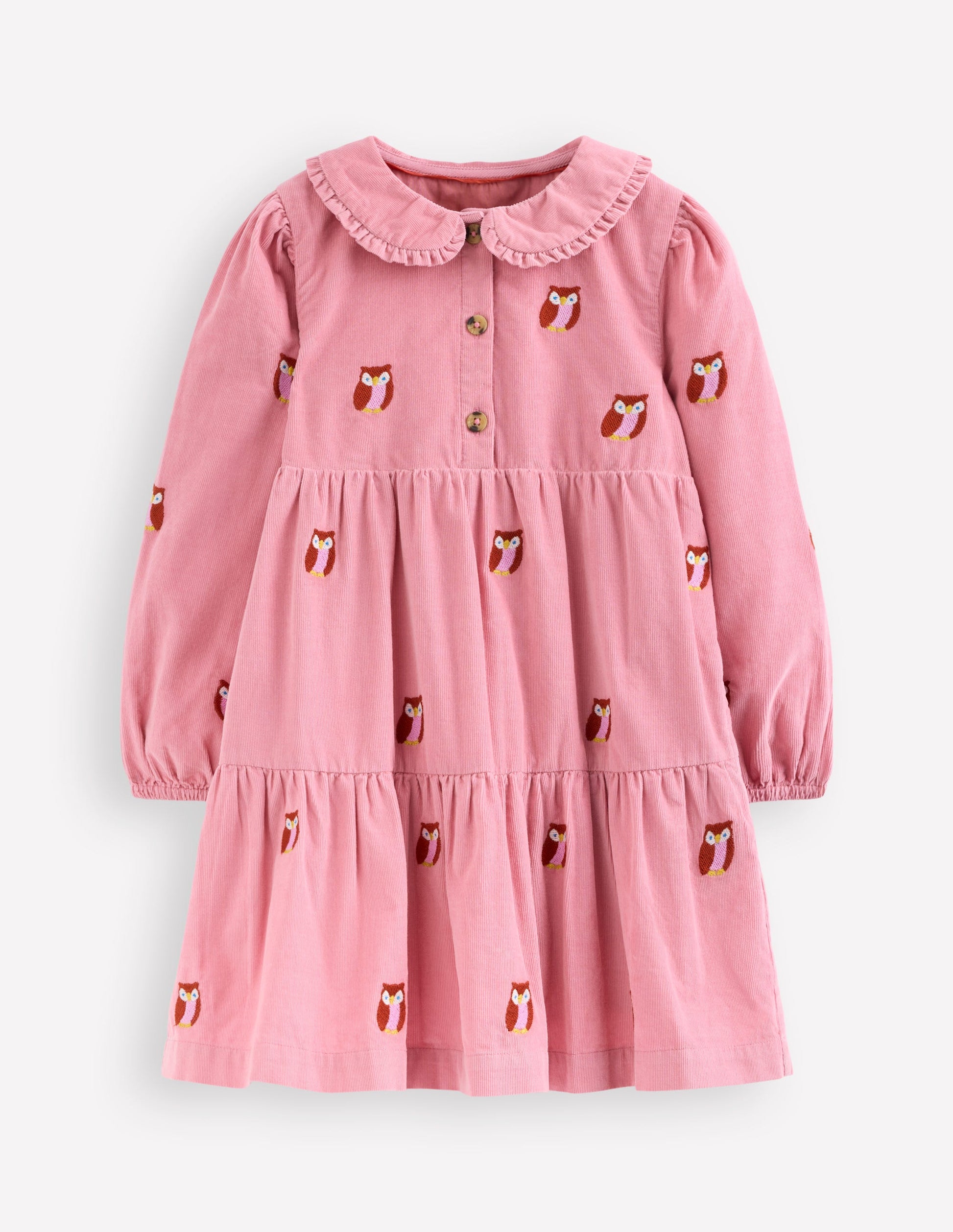 Minna Collared Woven Dress-Pink Owl Embroidery-2