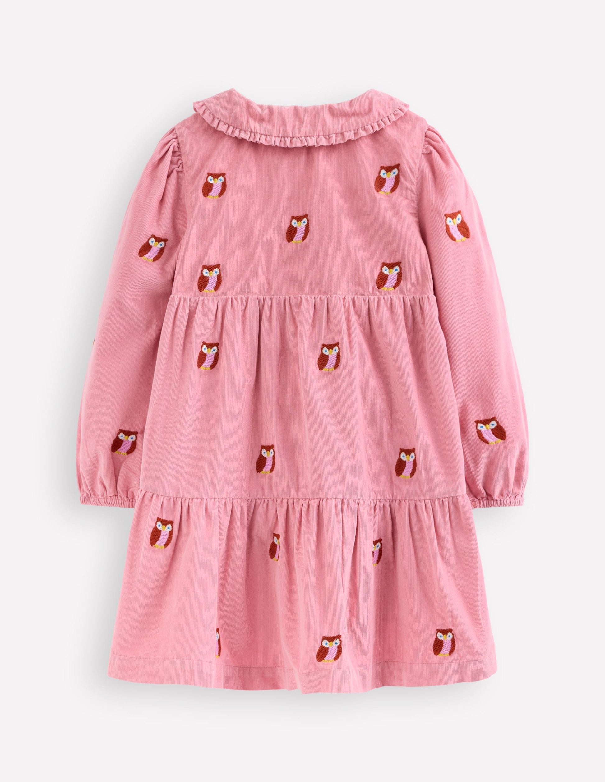 Minna Collared Woven Dress-Pink Owl Embroidery-3