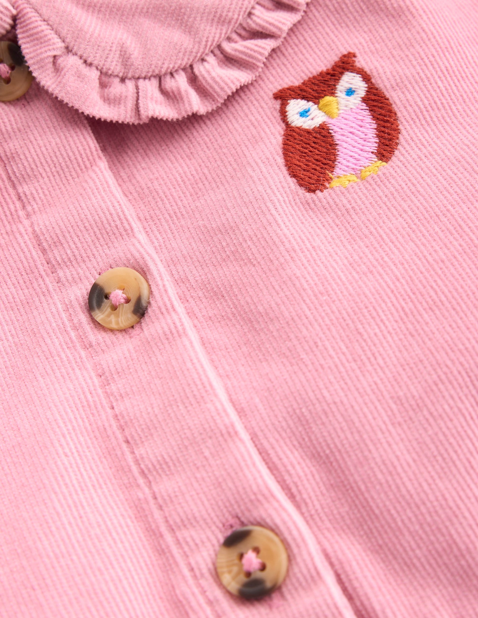 Minna Collared Woven Dress-Pink Owl Embroidery-4