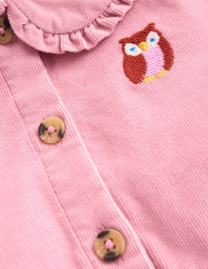 Minna Collared Woven Dress-Pink Owl Embroidery-4