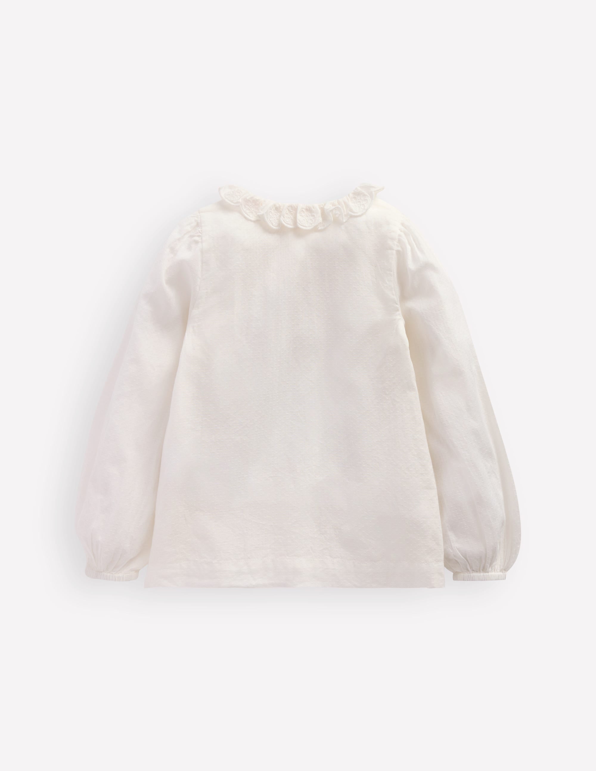 Scalloped Collar Smocked Shirt-Soft Ivory - Image 2