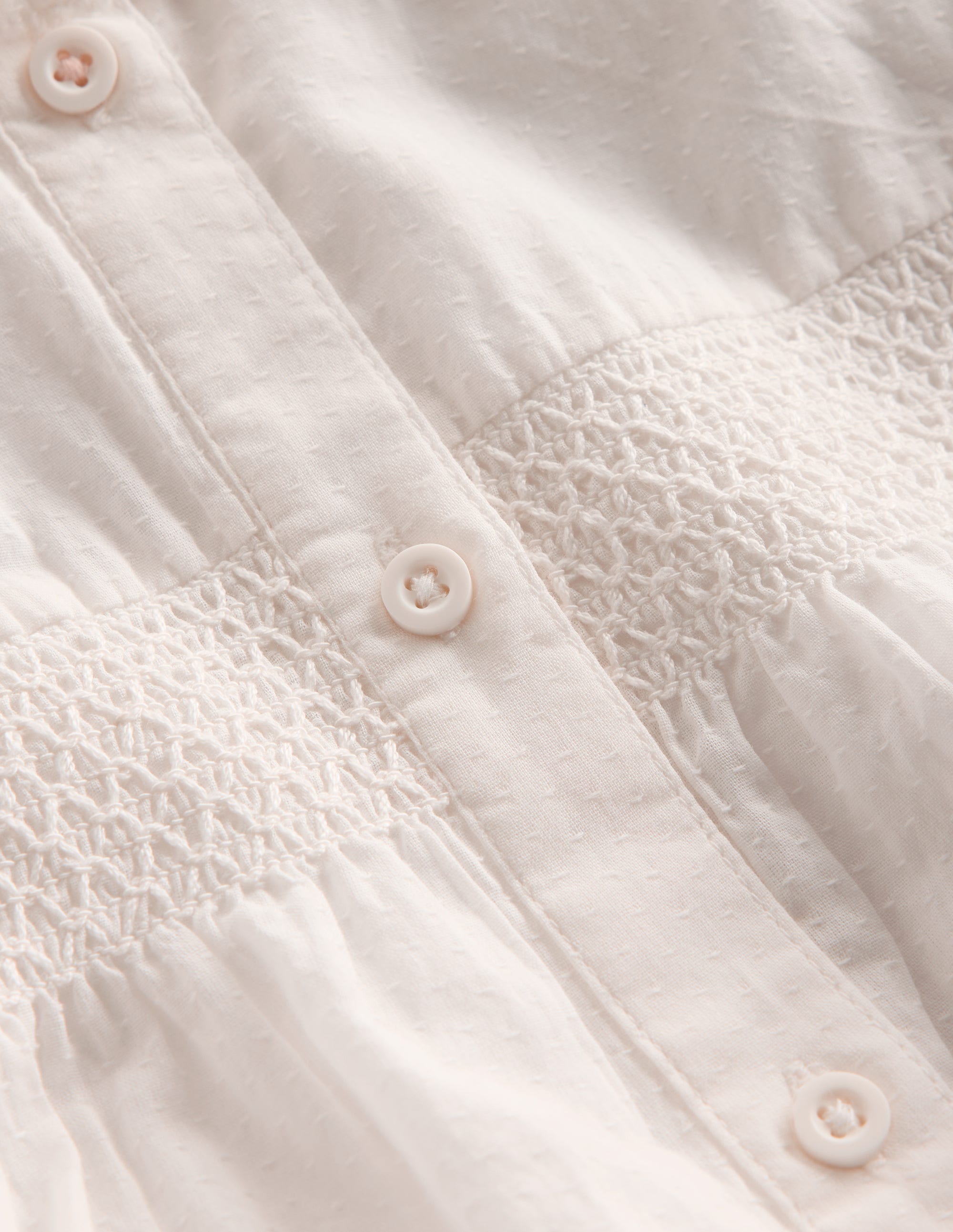 Scalloped Collar Smocked Shirt-Soft Ivory - Image 3