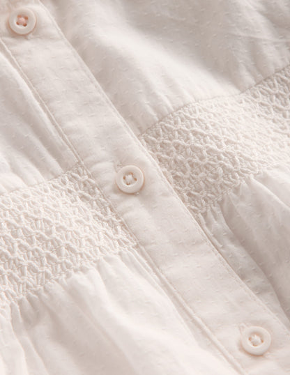 Scalloped Collar Smocked Shirt-Soft Ivory-4