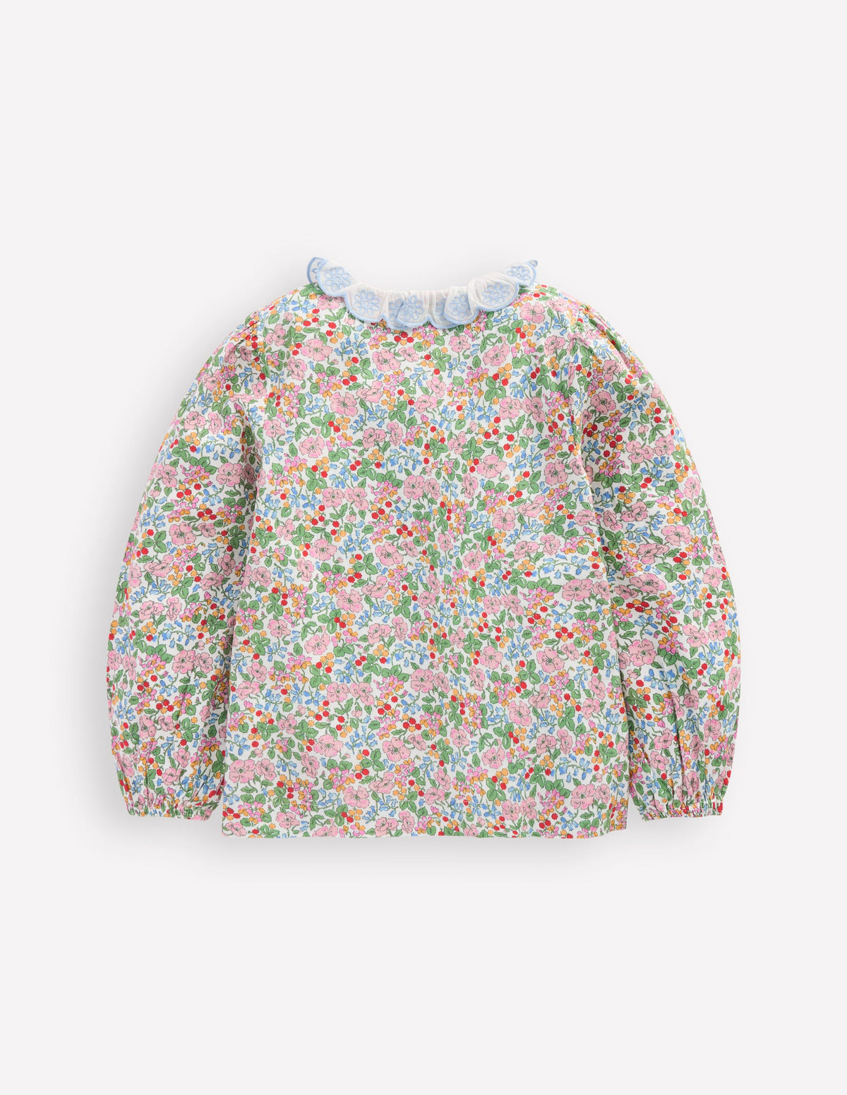 Scalloped Collar Smocked Shirt-Soft Ivory Berry Floral - Image 2