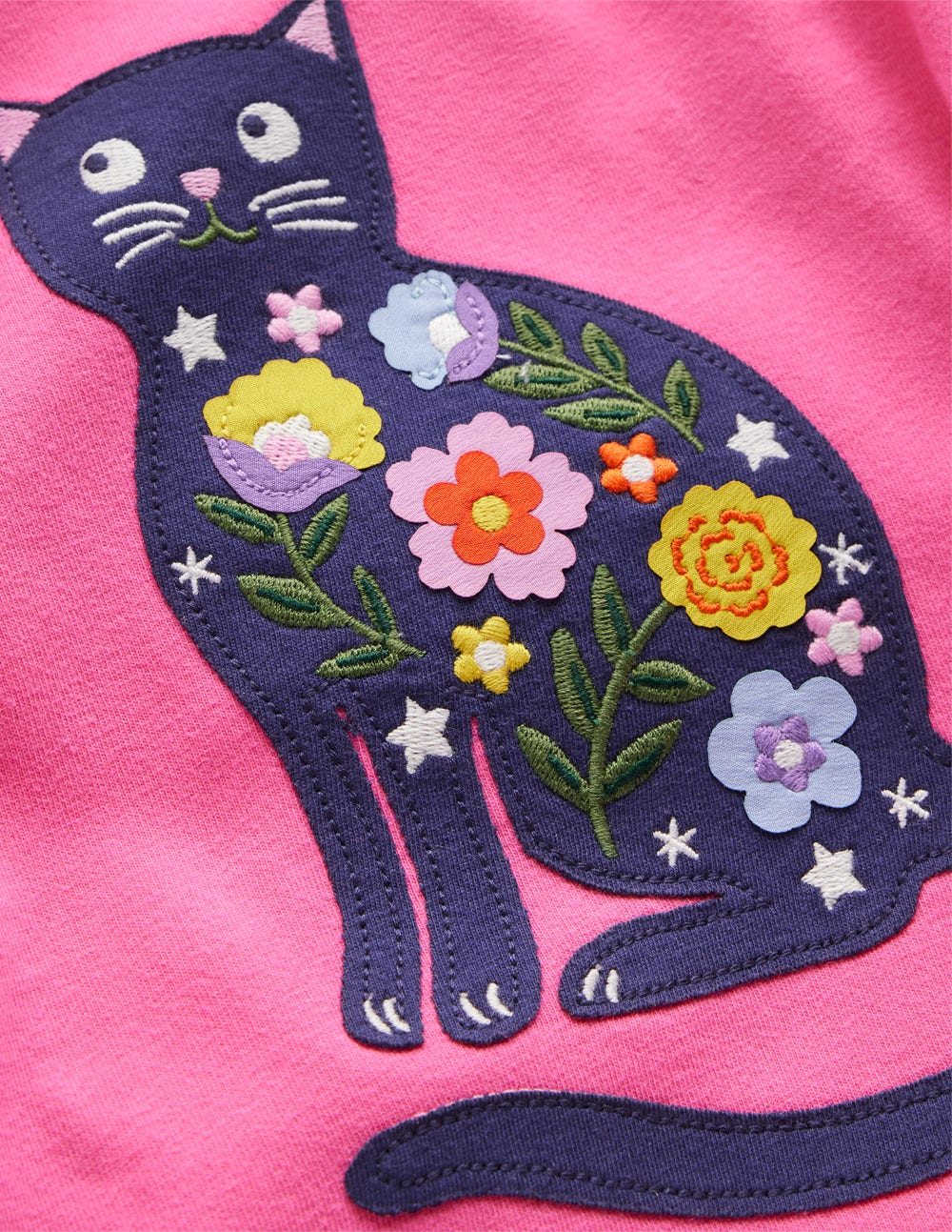 Long Sleeve Appliqué T-shirt-Sorbet Pink Cat - Image 3