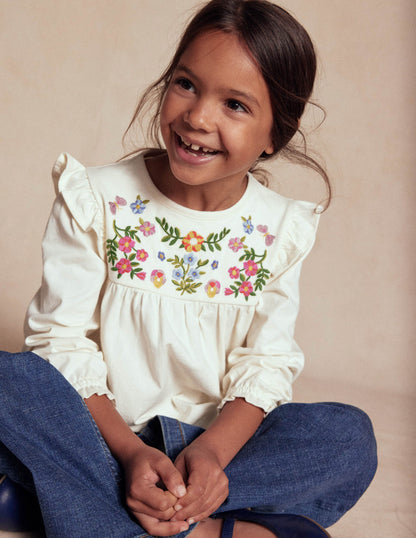 Embroidered Jersey Yoke Top-Soft Ivory Embroidery-1